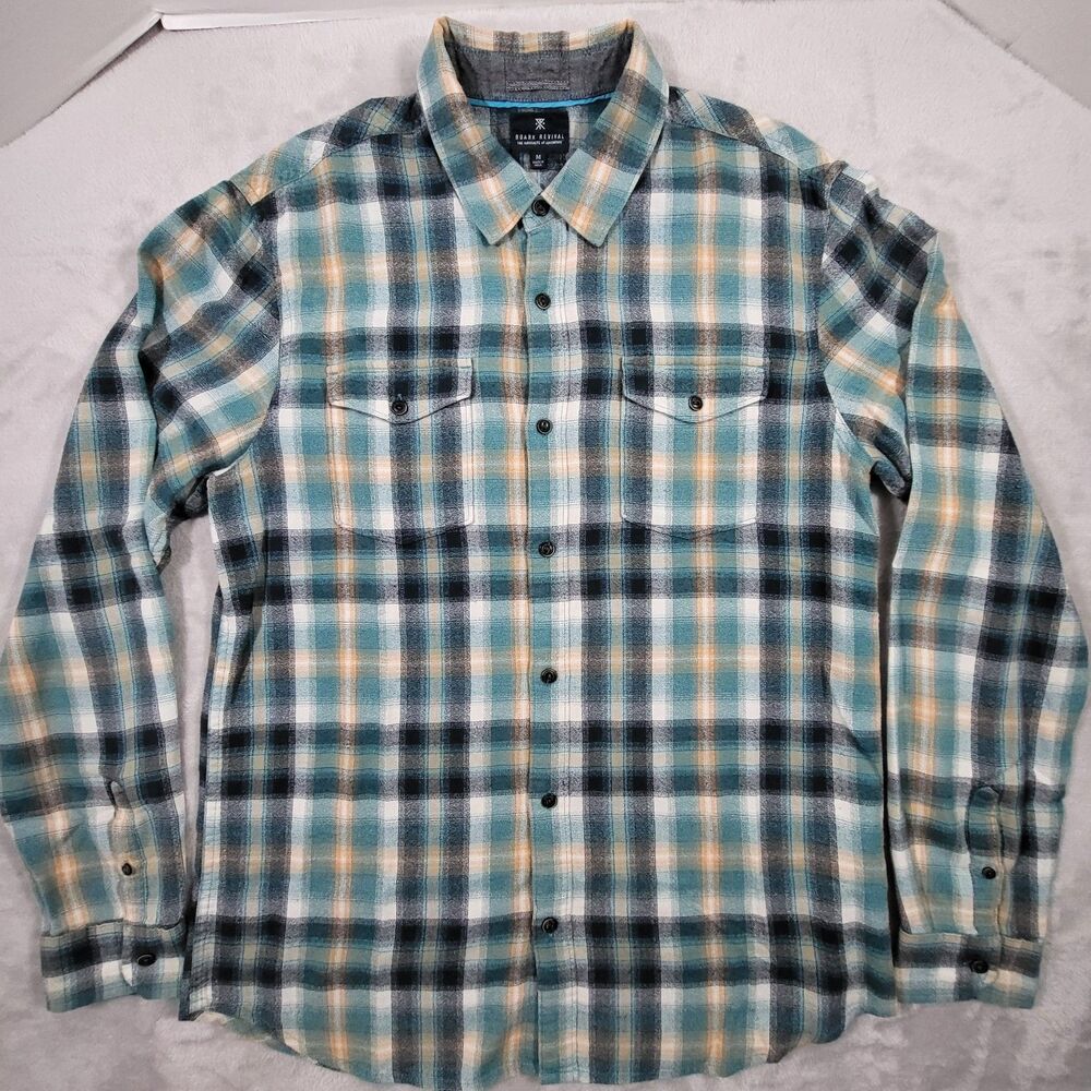 Roark Revival The Nordsman Flannel Shirt Medium Teal Plaid Cotton MINOR FLAW